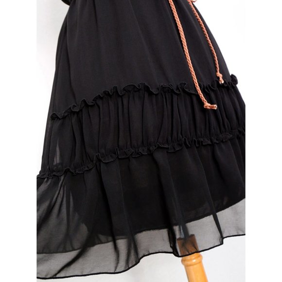 Black Sheer Chiffon Frill Ruffle Shift Dress +BELT - Picture 5 of 8